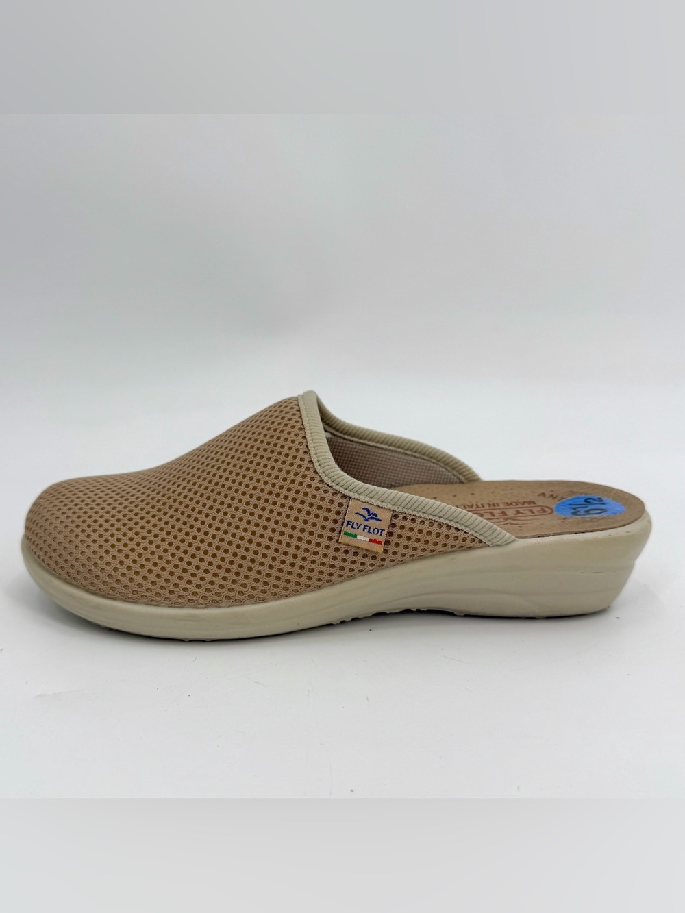 Fly Flot Shoes Womens 37 (6.5) Mule Closed Toe Boho Clogs Slip On Beige Italy